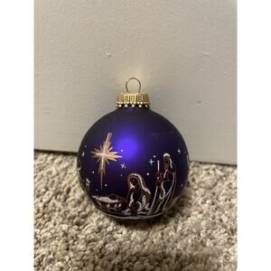 Vintage Krebs Glass Christmas Ornament Nativity Scene Purple/Royal Blue Glitter